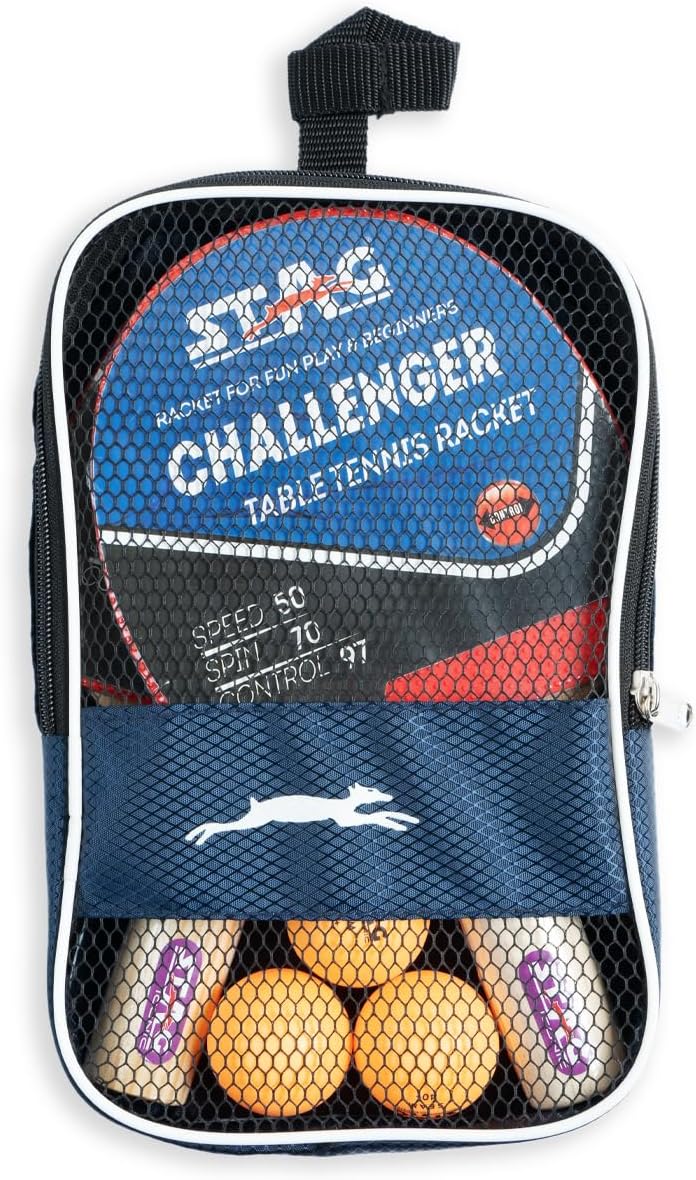 Iconic Challenger Table Tennis Playset | 2 Ping Pong Rackets, 3 ABS Balls & Storage Case | Durable Wood Blade with Tacky Rubber | Intermediate & Recreational Players
