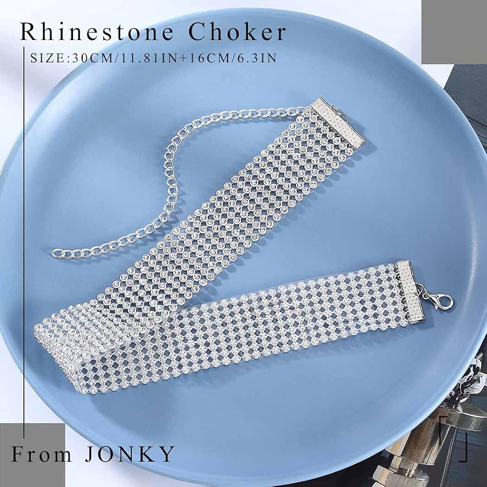 Amazon | JONKYラインストーンチョーカーネックレスシルバー