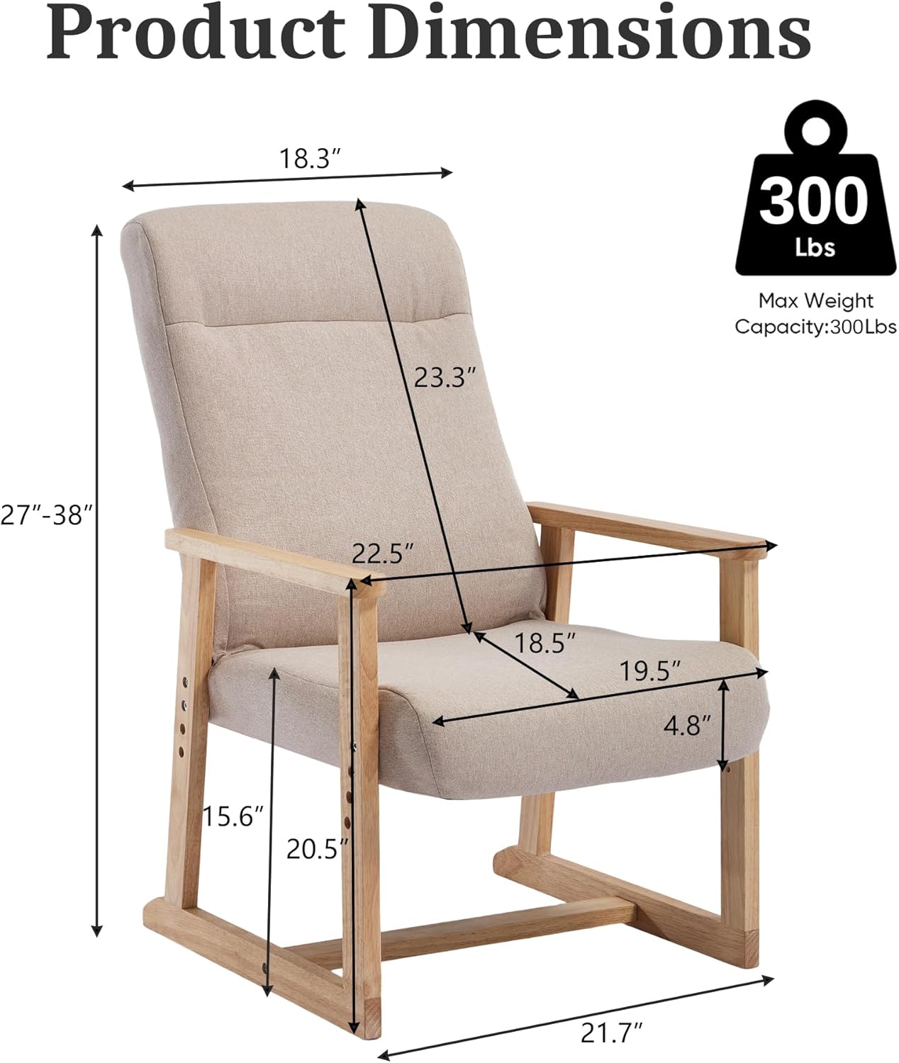 KCC Recliner Chair Adjustable Small Fabric Single Sofa with Ergonomic Back Support,Accent Chair for Living Room, Nursery, Bedroom, Beige, Set of 2
