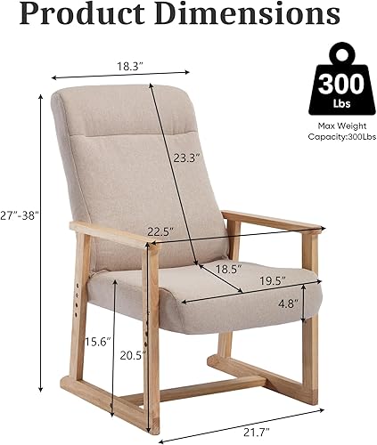 Miniatura 2 de KCC Silla reclinable ajustable de tela pequeña, sofá individual con respaldo ergonómico, silla decorativa para sala de estar, guardería, dormitorio,
