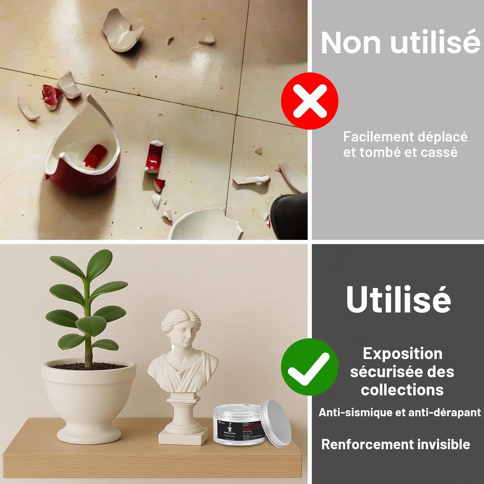 1DFAUL 6.35 oz Gel transparent de musée, cire transparente amovible, réutilisable et sans résidus, collection fixe d'artefacts et décorations pour éviter les vibrations et les chutes