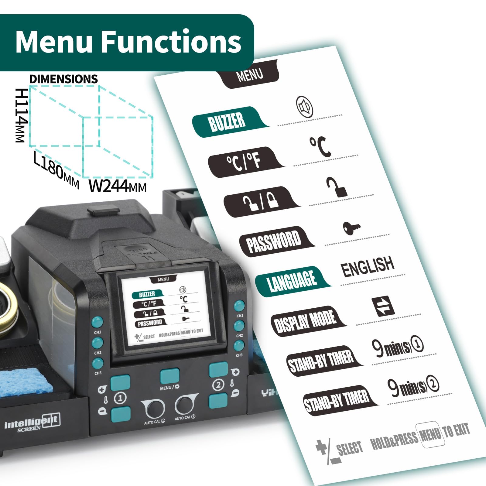 YIHUA 982D-II 2-EN-1 Estación de Soldadura Digital de Precisión Soldador estaño con soldadores de precisión C210 y C245, Calibración Automática, Pantalla Adaptativa, Calentamiento Rápido
