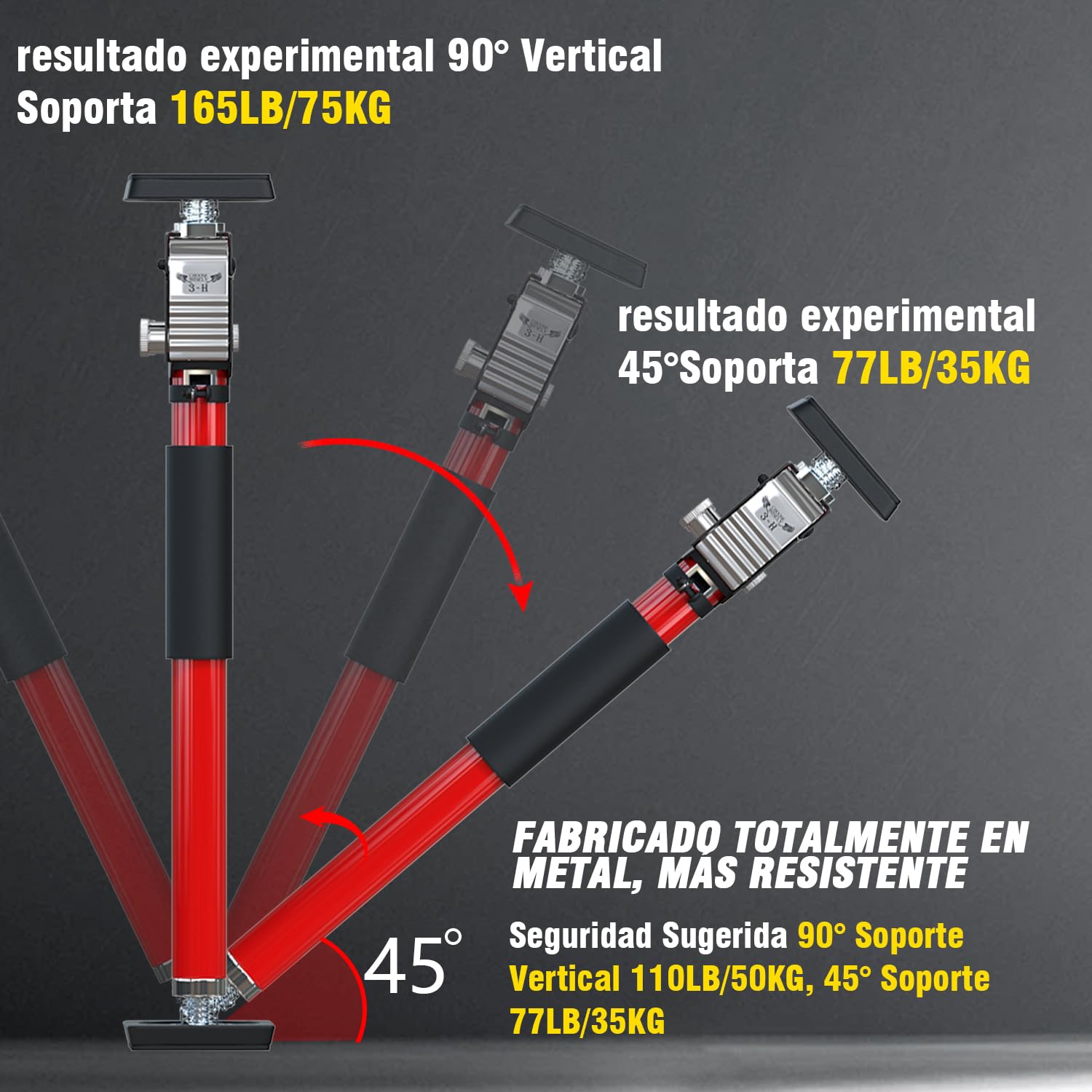 3-H Puntal Expansión Telescópico Reforzado 1 Pieza,Tensor Soporte Puerta Techo 40-62cm Carga 50KG Puntales de Obra Ajustable Puntales Extensibles Acero Robusto para Construcción Obras(Rojo)