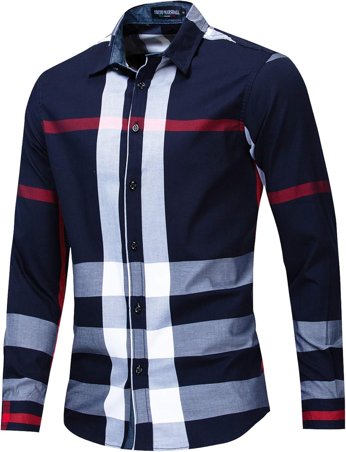 FREDD MARSHALL Men's Long Sleeve Slim Fit 100% Cotton Plaid Shirts - Image 3