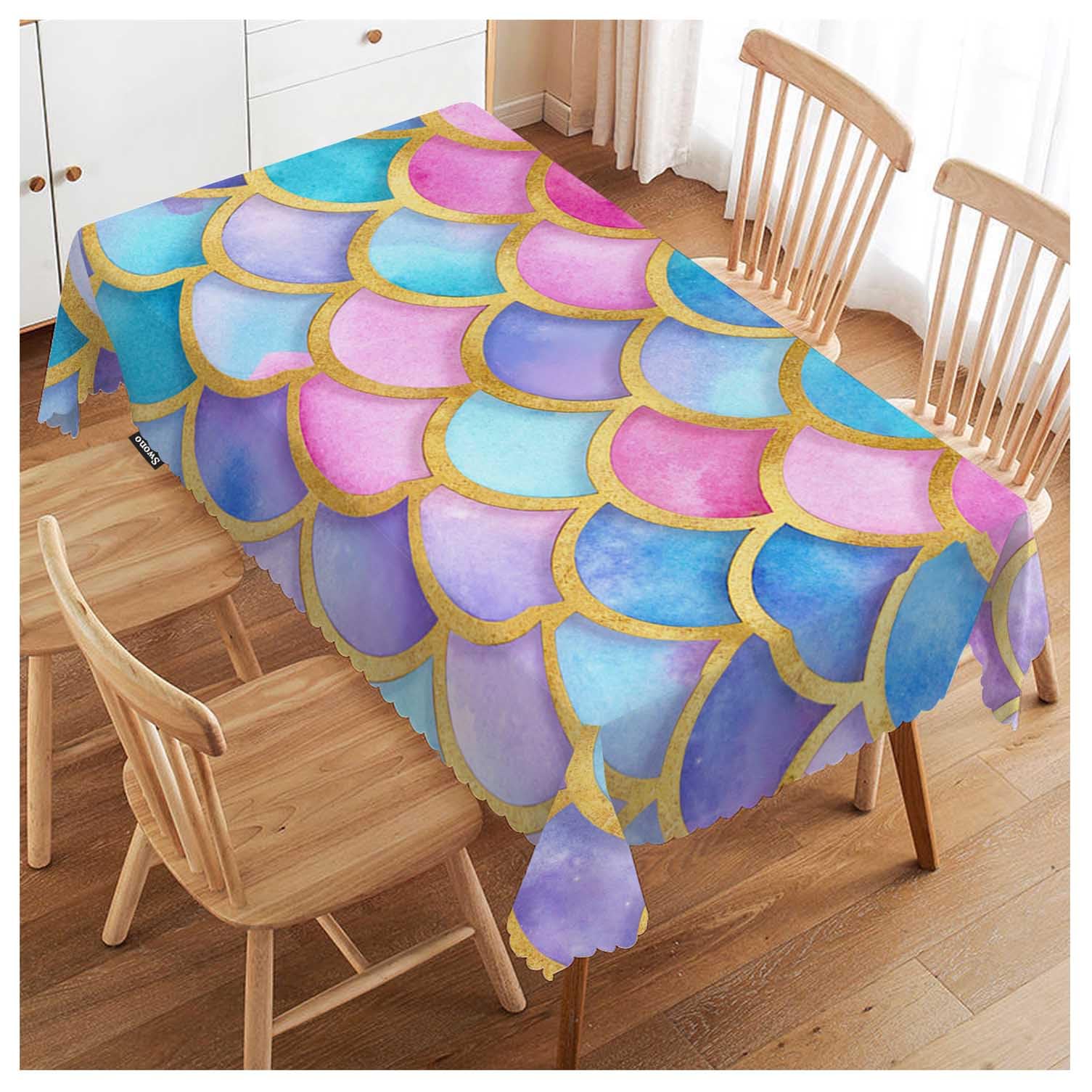 FJQWKLF Decorative Rectangle Table Cloth Mermaid, Rainbow Animal Fish Skin Mermaid Scales Polyester Tablecloth Kitchen Table Cover for Dining BBQ Picnic Coffee Table 50x72, 4-6 Seats