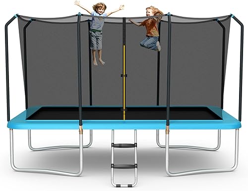 Goplus Trampolín rectangular de 8 pies x 14 pies, trampolines recreativos con rodamientos de 440 libras con red de cierre y escalera antideslizante,
