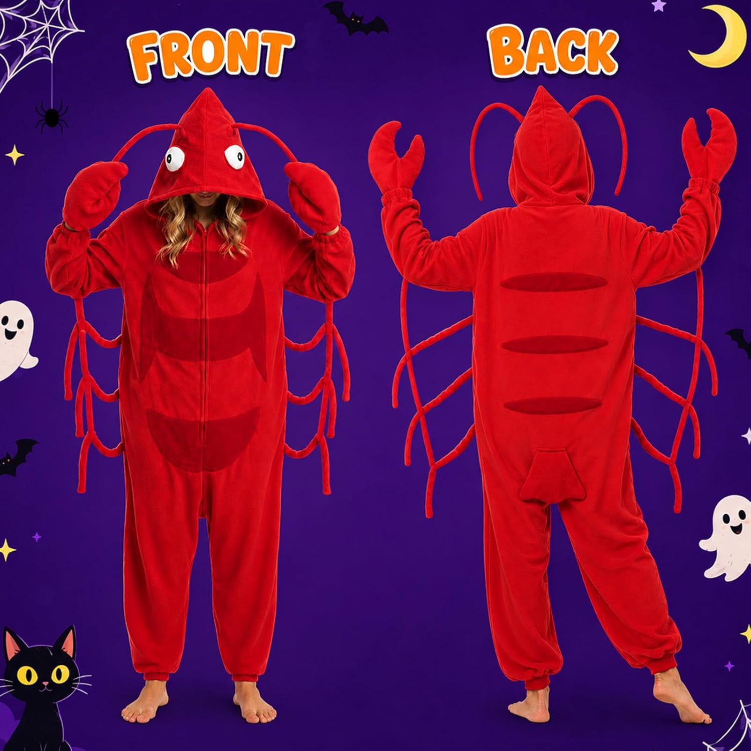 Adult Lobster Onesie Costume Unisex - One Piece Animal Pajamas for Halloween Cosplay Party, Funny Sea Creature Costume