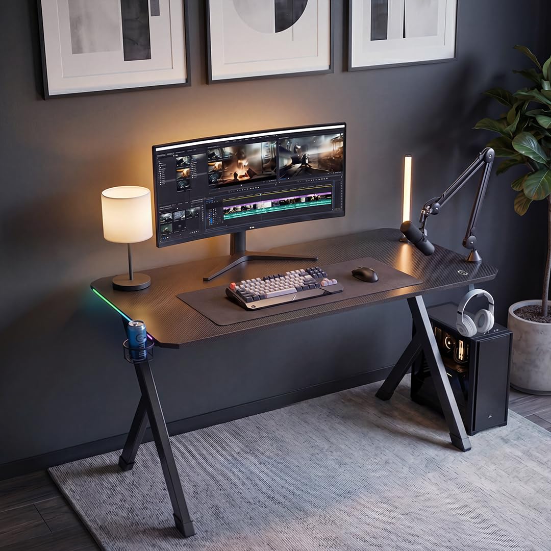 Green Soul Blaze Smart Gaming Table | 15mm Thick Top | RGB | Headphone Hook & Cup Holder |Computer Table, Workstation, Home Office Desk| 1 Year Warranty | (Black,1200 x 600 Top)