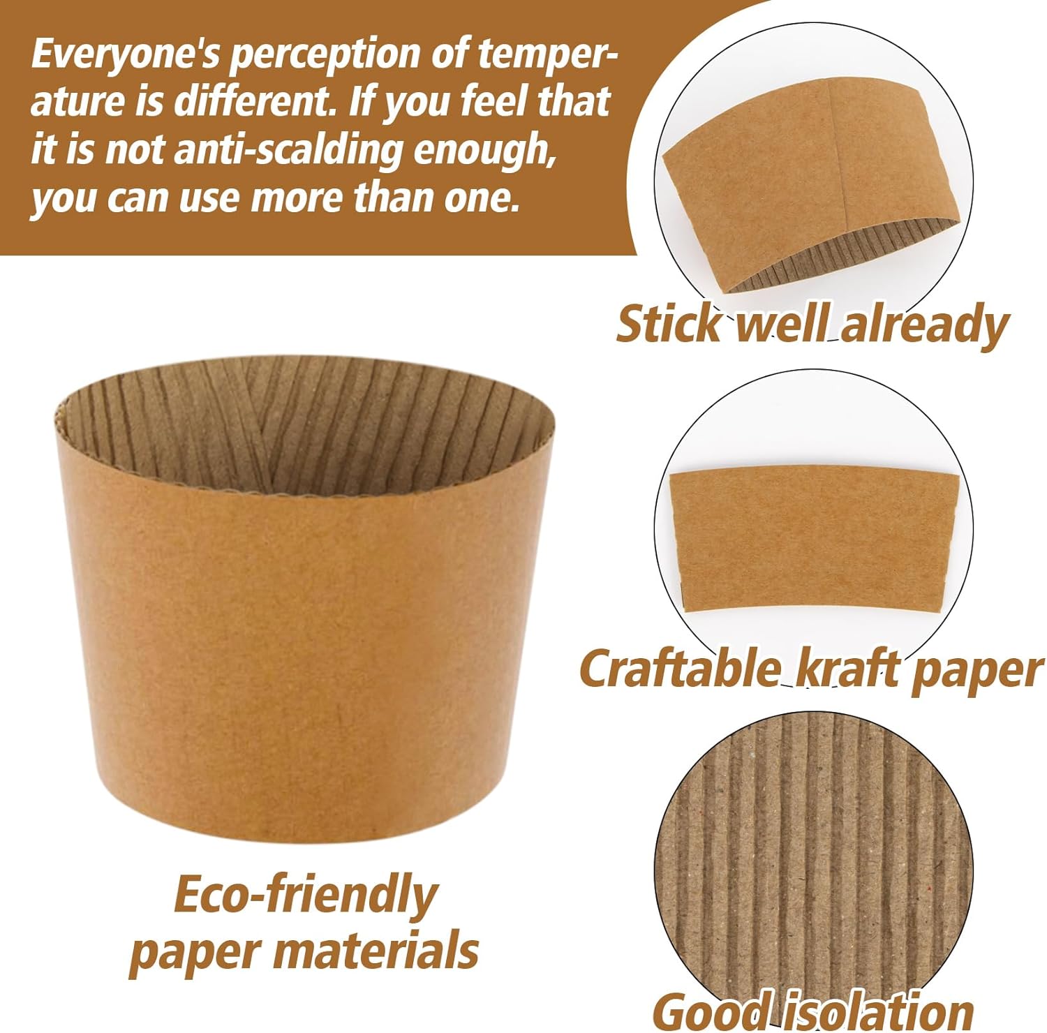 MAQIHAN 50PCS Coffee Cup Sleeves - Hot Coffee Sleeves Disposable Cold Drinks Iced Insulator Cozy Sleeve Coffee Shop Essential Corrugated Paper Insulated Hot Beverage Hand Protection Sleeve fit 12-20oz - Image 4