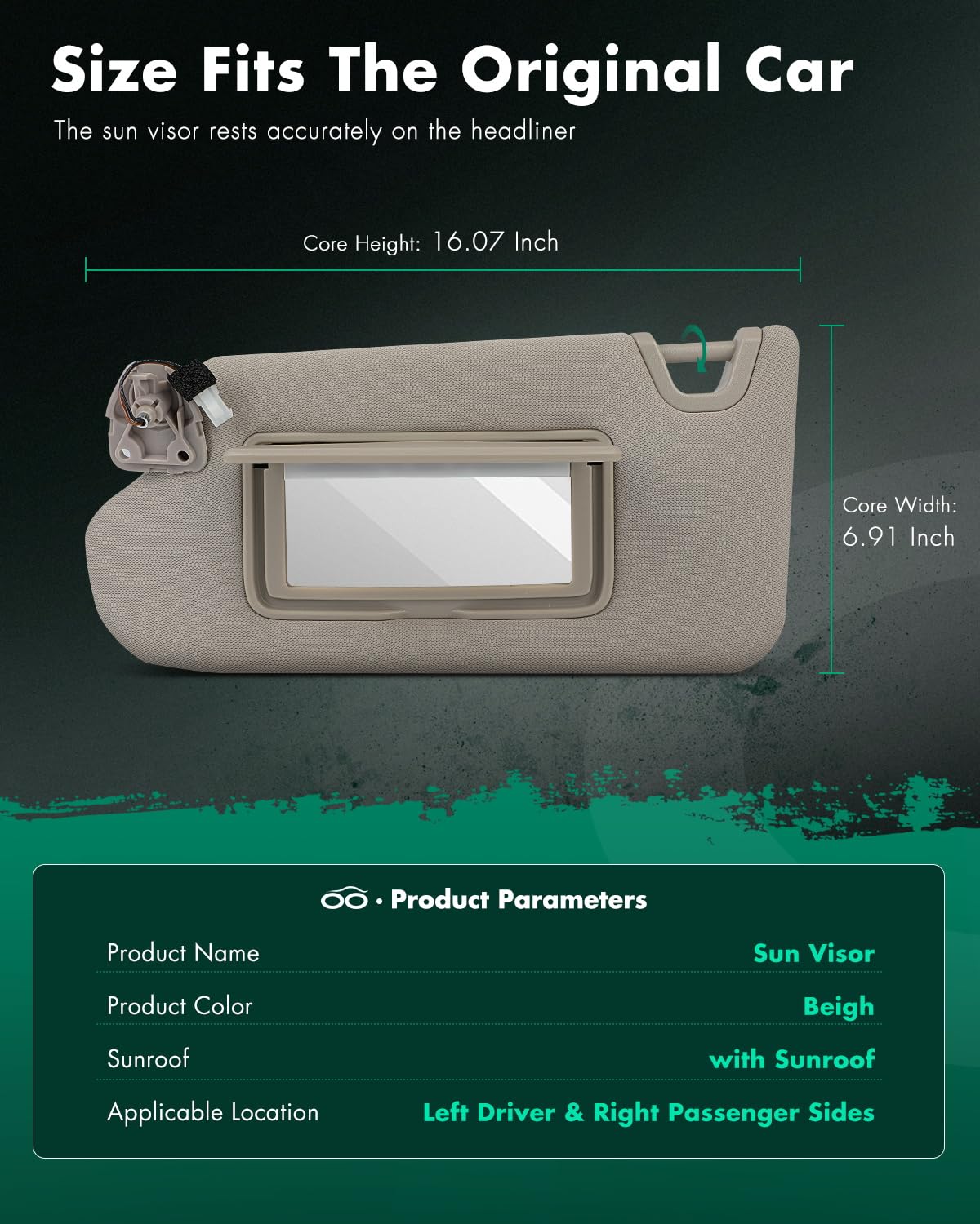 Beige Left Driver & Right Passenger Sides Car Sun Visor With Sunroof for 2013-2018 For Nissan For Altima,Replacement Assembly 96401-3TA2A