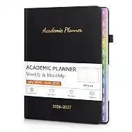 Academic Planner 2026-2027, July 2026 - June 2027 with Colorful Tabs | Weekly and Monthly Academic Year Calendar Planner, Hardcover Daily Agenda Book for School & Office, Black