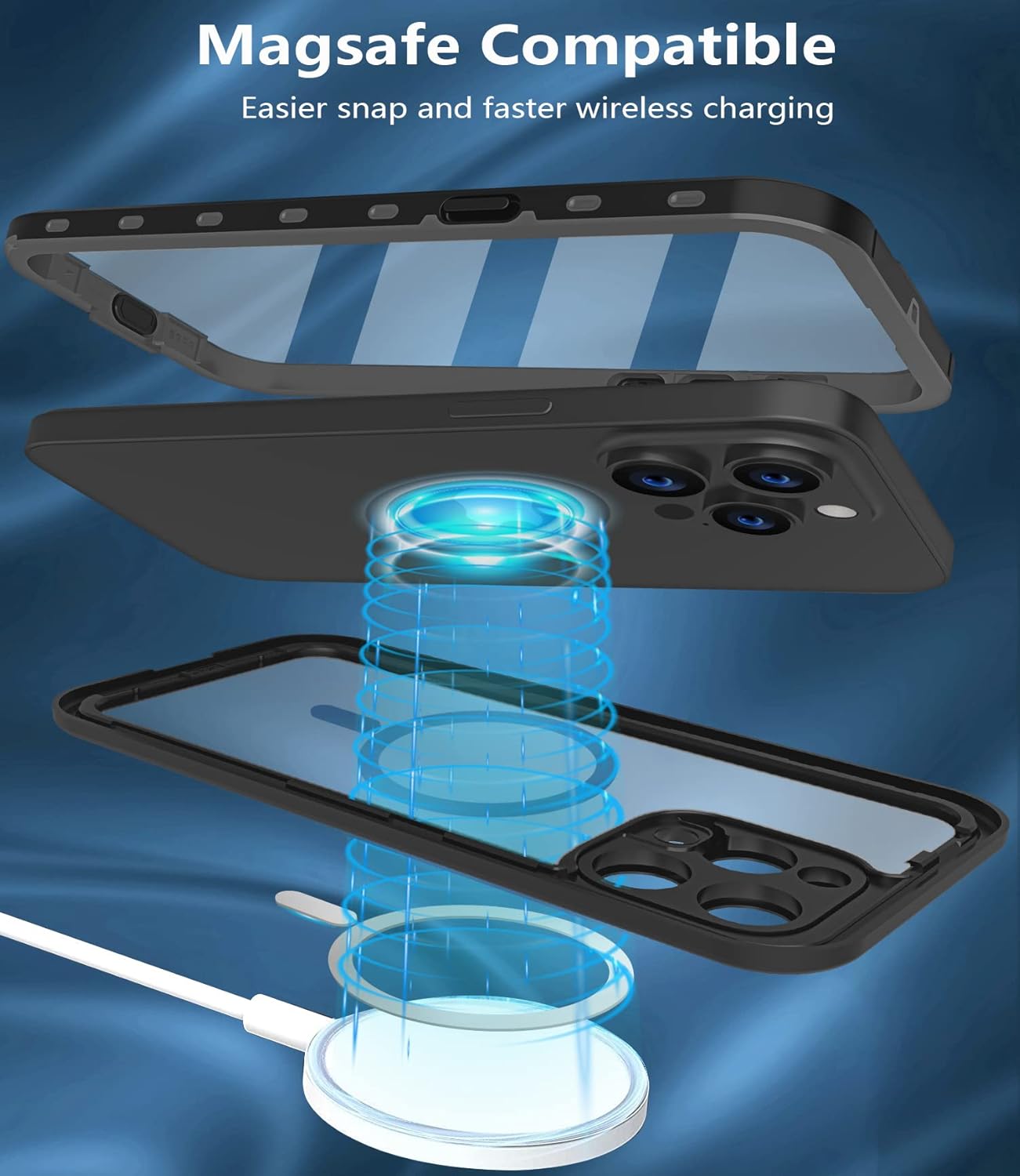 Magnetic for iPhone 14 Pro Case Waterproof, [Built-in Lens & Screen Protector] [Shockproof] [Dropproof] [Dustproof] Full Body Protection Durable Phone Case - Black - Image 4