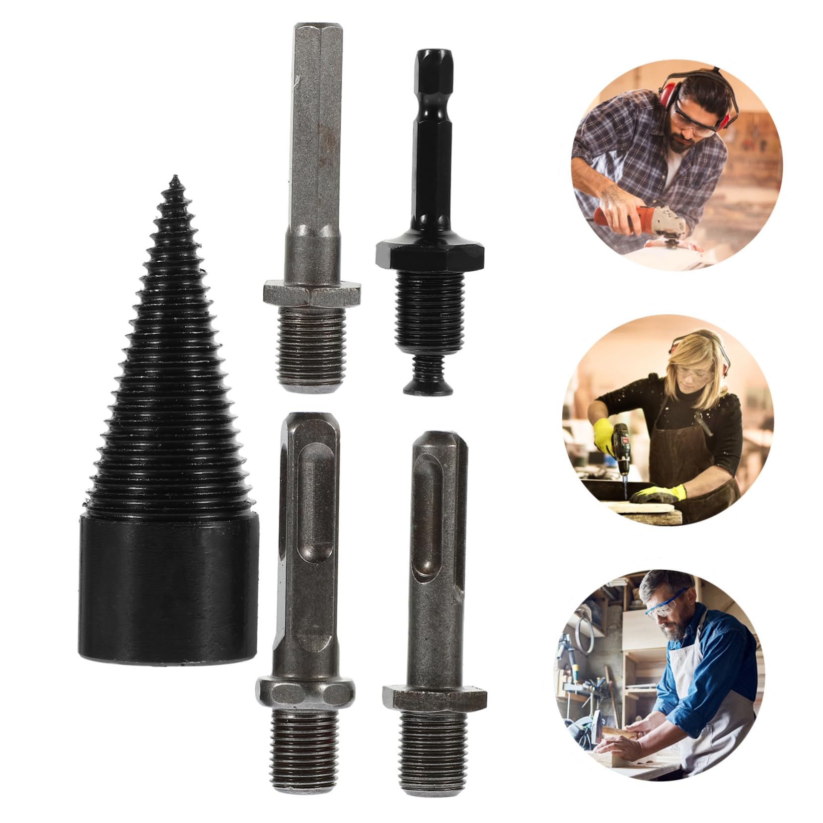 UPKOCH 3 Set Set Di Bit Trapano Legna Da Ardere Coni Per Punte Da Trapano Per Legno Punta Da Trapano Per Spaccalegna Coni Spaccalegna Acciaio Carbonio Black 5 Pezzi*3