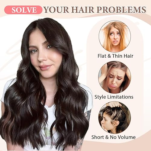 Miniatura 122 de Synthetic Clip in Hair Extensions, 6PCS Natural &Soft Hair& Blends Well Lonng Wavy Hairpieces(20inch,6pcs, Black with Brown Highlights)