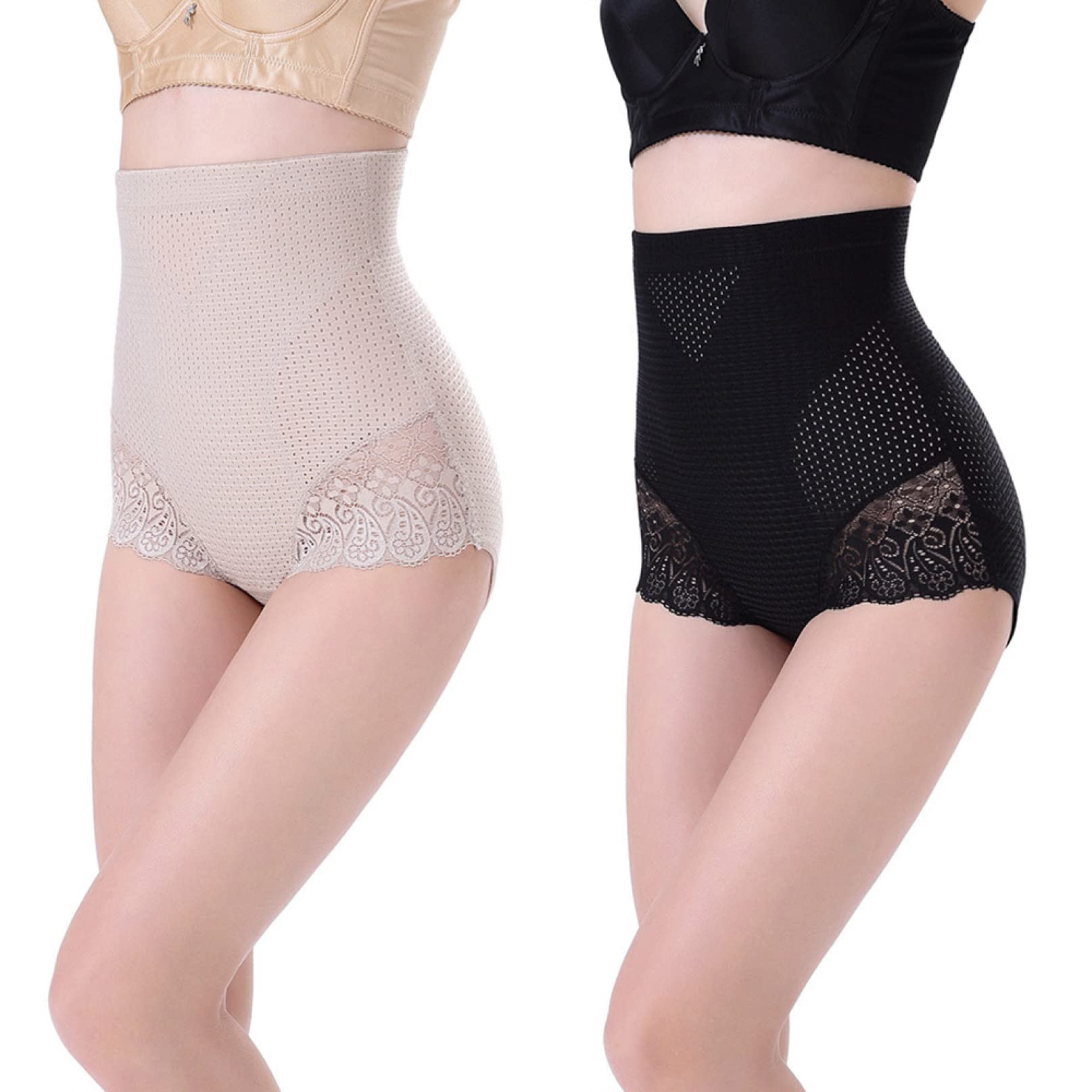 Guaina Modellante a Vita Alta per Donna, Modellante per Il Corpo, Pantaloni Post-Parto, Slip Cincher, Design in Pizzo per Signora (Beige L)