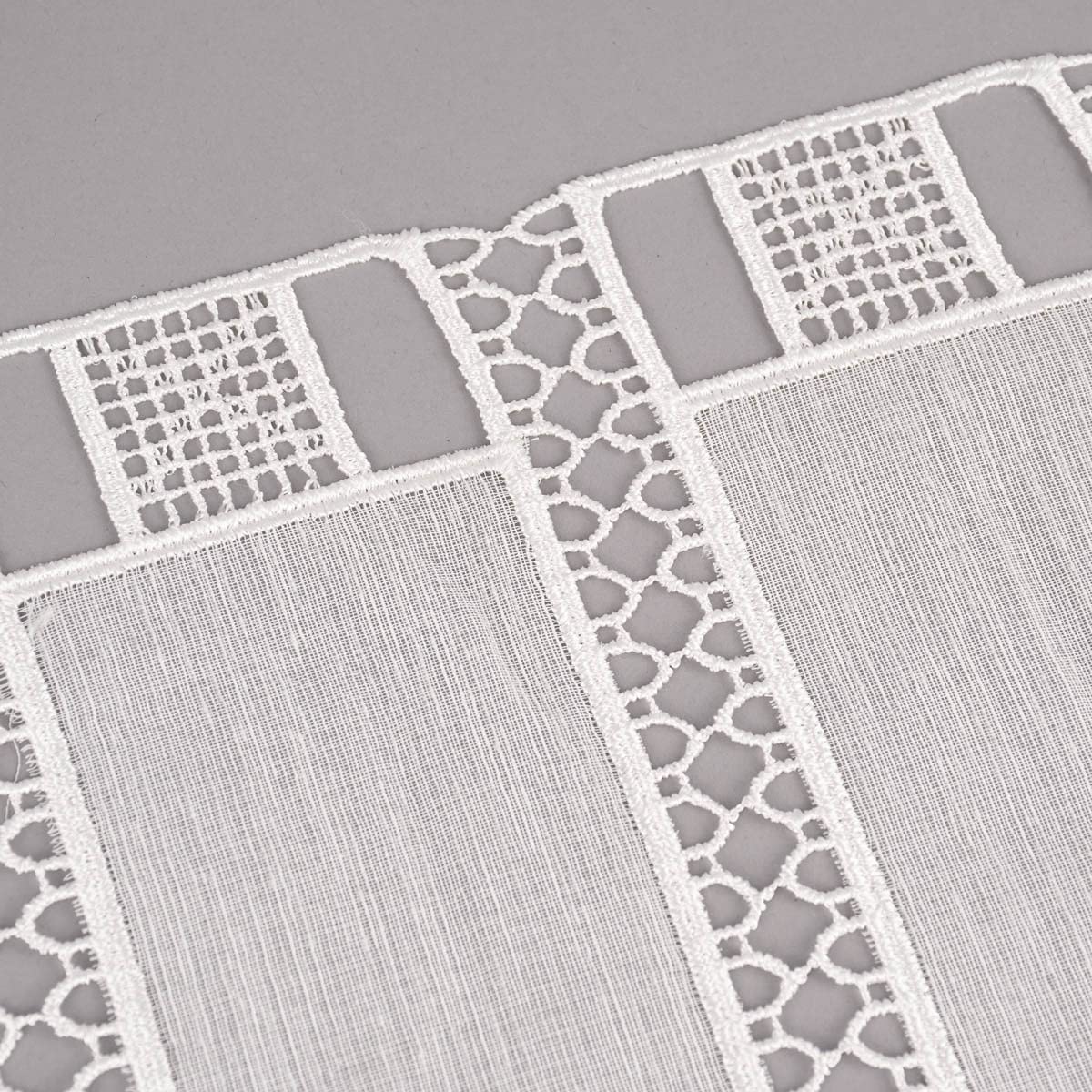 Rideau brise-bise sans couture aspect lin crochet broderie feuilles écru, hauteur 45 cm