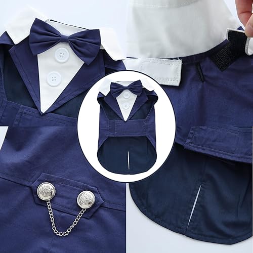 Miniatura 8 de Esmoquin de terciopelo para cachorro con corbata de moño desmontable, para baile de graduación, boda, disfraz formal de príncipe para perro (M,