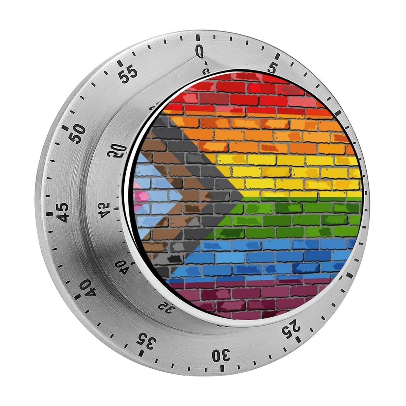 Rainbow Progress Pride Flag LGBT Wall Circular Rotating Timer, Suitable for Kitchen and Bedroom