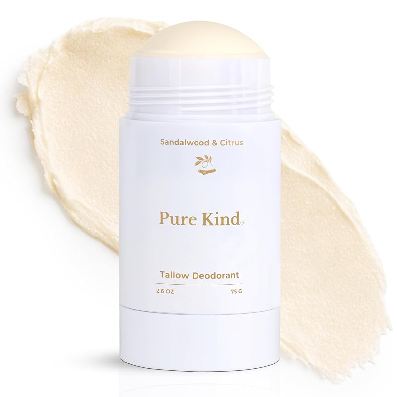 Desodorante em bastão Pure Kind com sebo bovino, magnésio e óleo de jojoba, sem alumínio e sem bicarbonato, fragrância de sândalo e cítricos