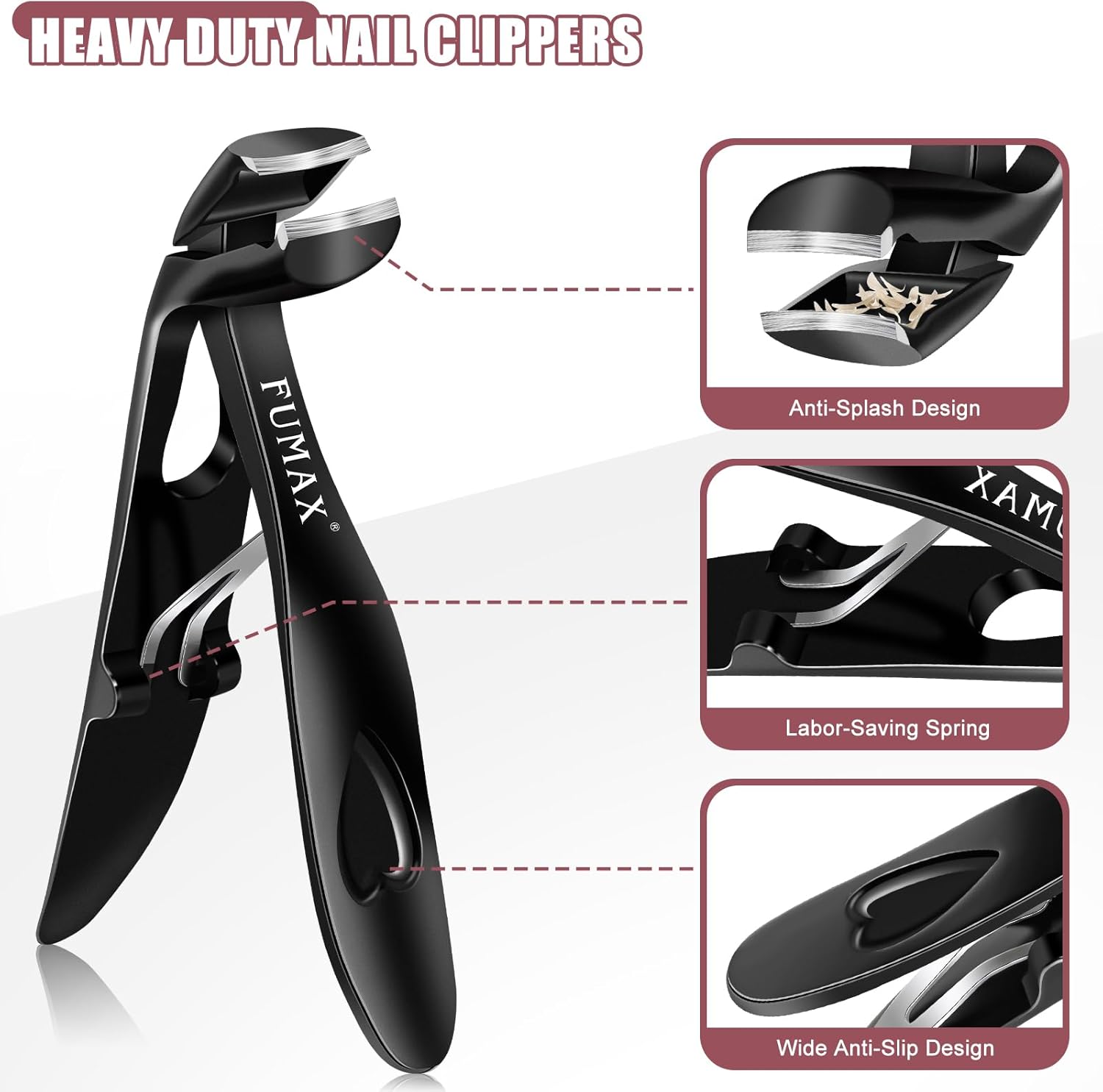 Nail Clippers for Men Thick Nails, Toenail Clippers with Wide Jaw for Thick Toenails, Angled Large Mess Free Toe Nail Clippers with Catcher, Heavy Duty Fingernail Clipper Cutter for Seniors