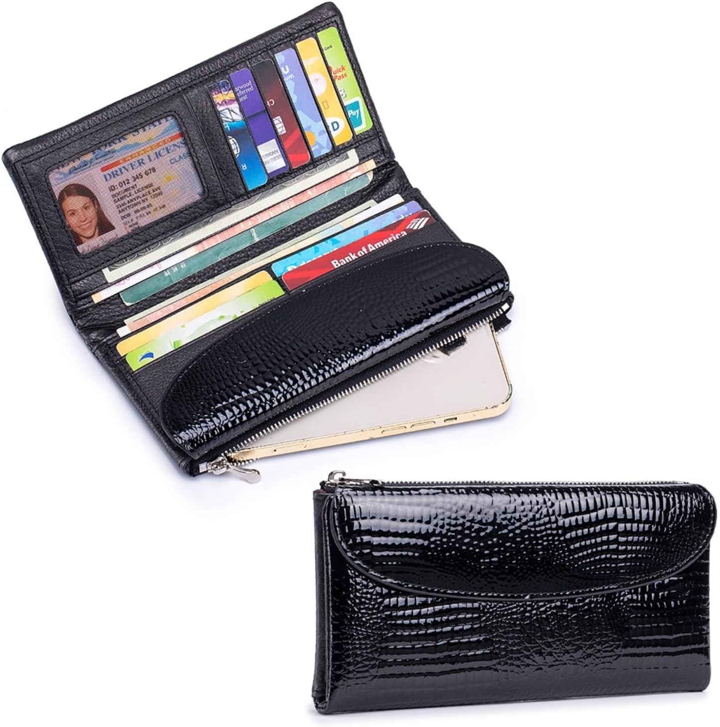 Genuine Leather Wallet for Women Long Trifold Phone Wallet Credit Card Holder Purse Clutch