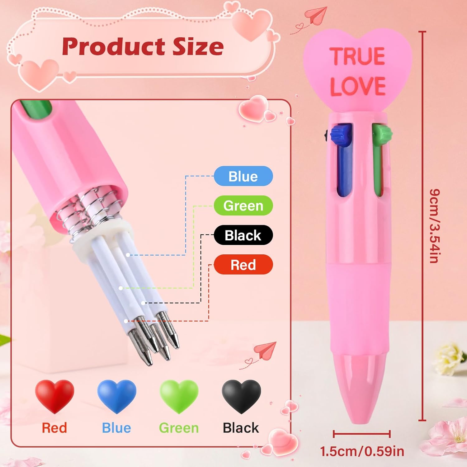 LiYiQ 100 Pcs Valentine's Day Conversation Multicolor Pen in One Cartoon Cute Fun 4-in-1 Pens Bulk Kawaii Be Mine Kiss Me Love Conversation Lovely Ballpoint Pens for Fun Gifts
