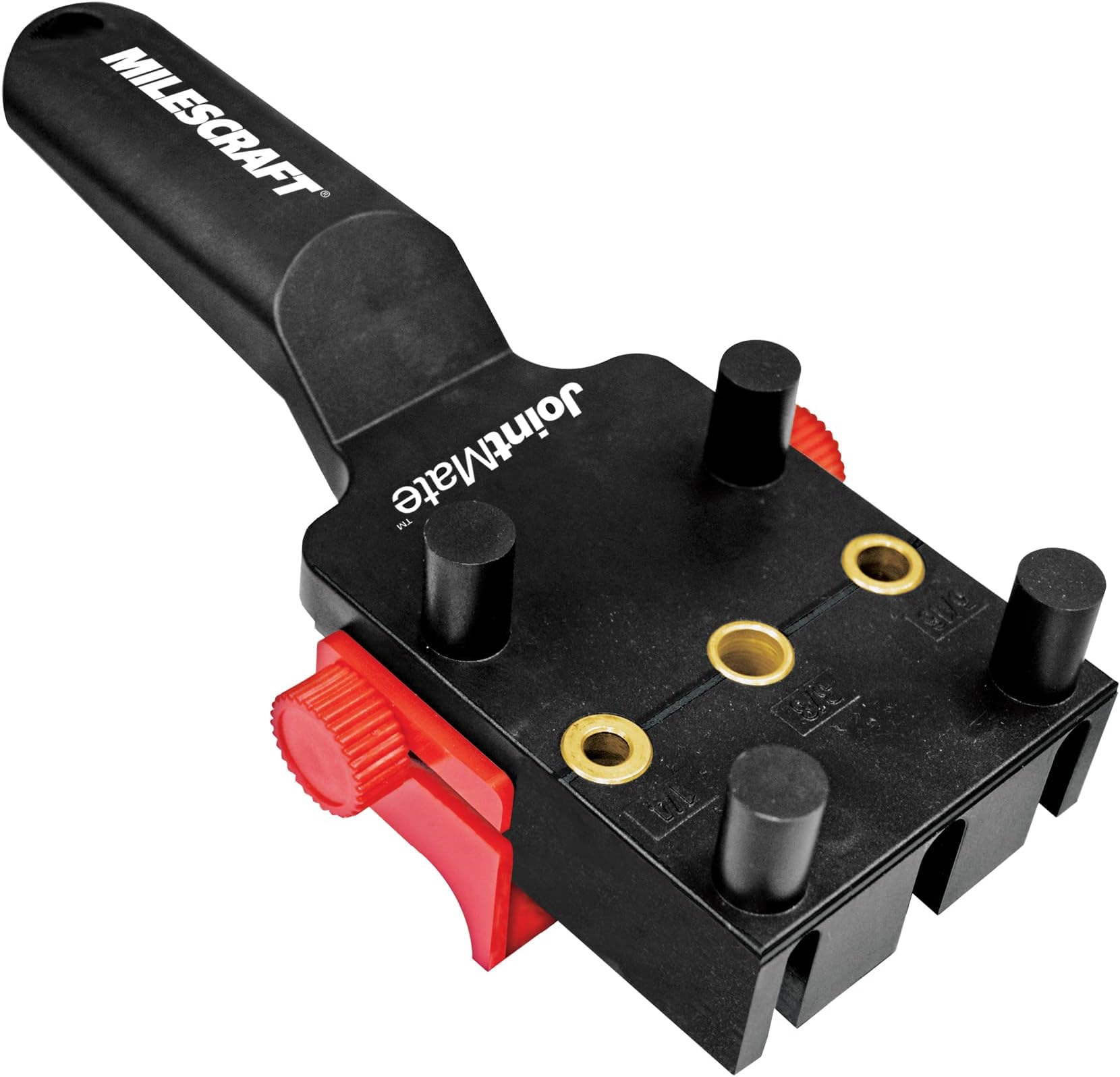 1332 Joint Mate - New, Improved Handheld Dowel Jig for Corner, Edge, and Surface Joints, 3 Metal Bushing Sizes (1/4", 5/16", 3/8") and Self-Centering Pins, Includes Removable Fence