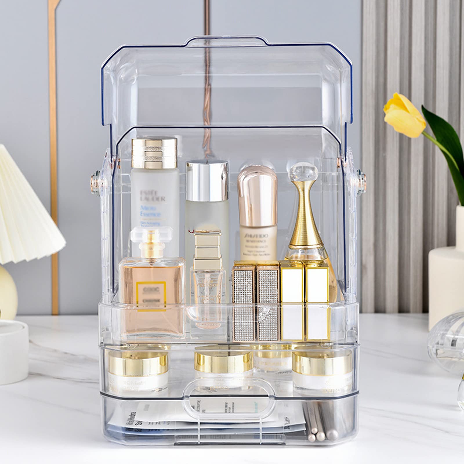 Rangement de Maquillage,Organisateur de Soins de la Peau,boîte de Rangement de cosmétiques en Plastique Transparent,Organisateur de Maquillage de comptoir