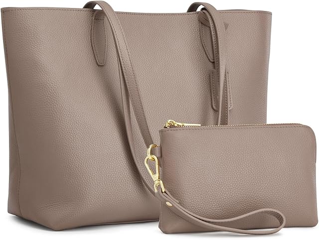 Kattee Leather Tote Bags for Women, Shoulder Purses and Handbags with Wristlet Wallet