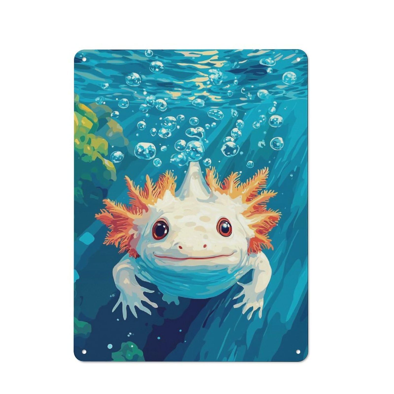 Junmoney Style-2 Rustic Metal Sign 40X30cm Featuring Smiling Axolotl In Blue Water For Hallway Wall, A Decorative Gift For A Newly Furnished Hallway