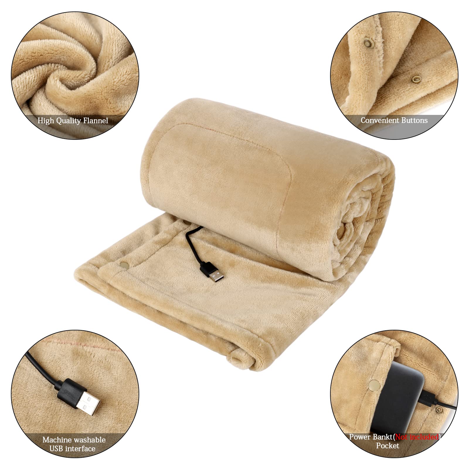 OJDXDY Electric Heated Blanket USB Heated Shawl Wearable Heated Blanket Wrap with Buttons Plush Flannel Blanket with 3 Heat Settings Portable Poncho Cape for Home Office, Machine Washable, 55x31.5 in