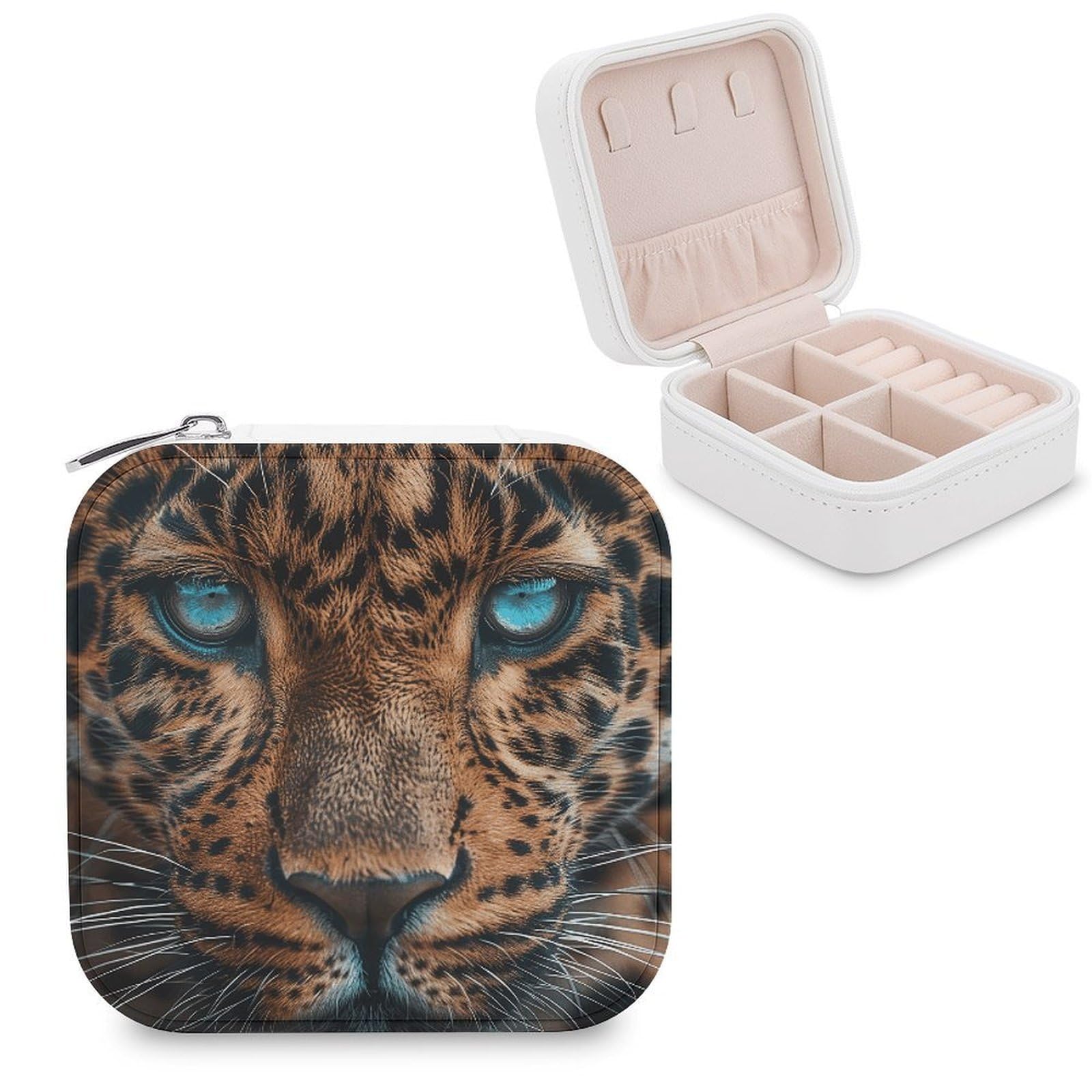 FekiLoot Leopard Face Jewelry Case Personalized Leather Jewelry Box Mini Travel Jewelry Case Small Portable Jewelry Organizer for Ring Earrings Necklace Bracelet
