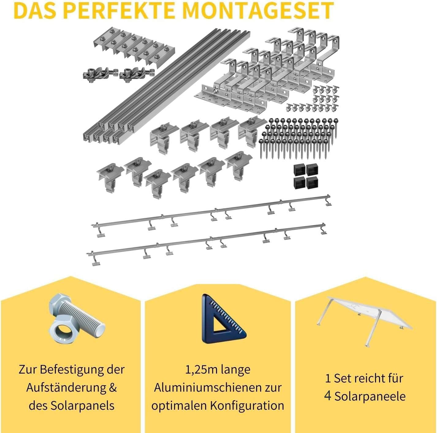 Avoltik Solar Halterung Ziegeldach I Set für 4 PV Module 30-45mm I Solarmodul Halterung Balkonkraftwerk I Solarmodulbefestigungsset für Ziegeldächer aus Edelstahl 1.4301 I PV-Halterung Montageset