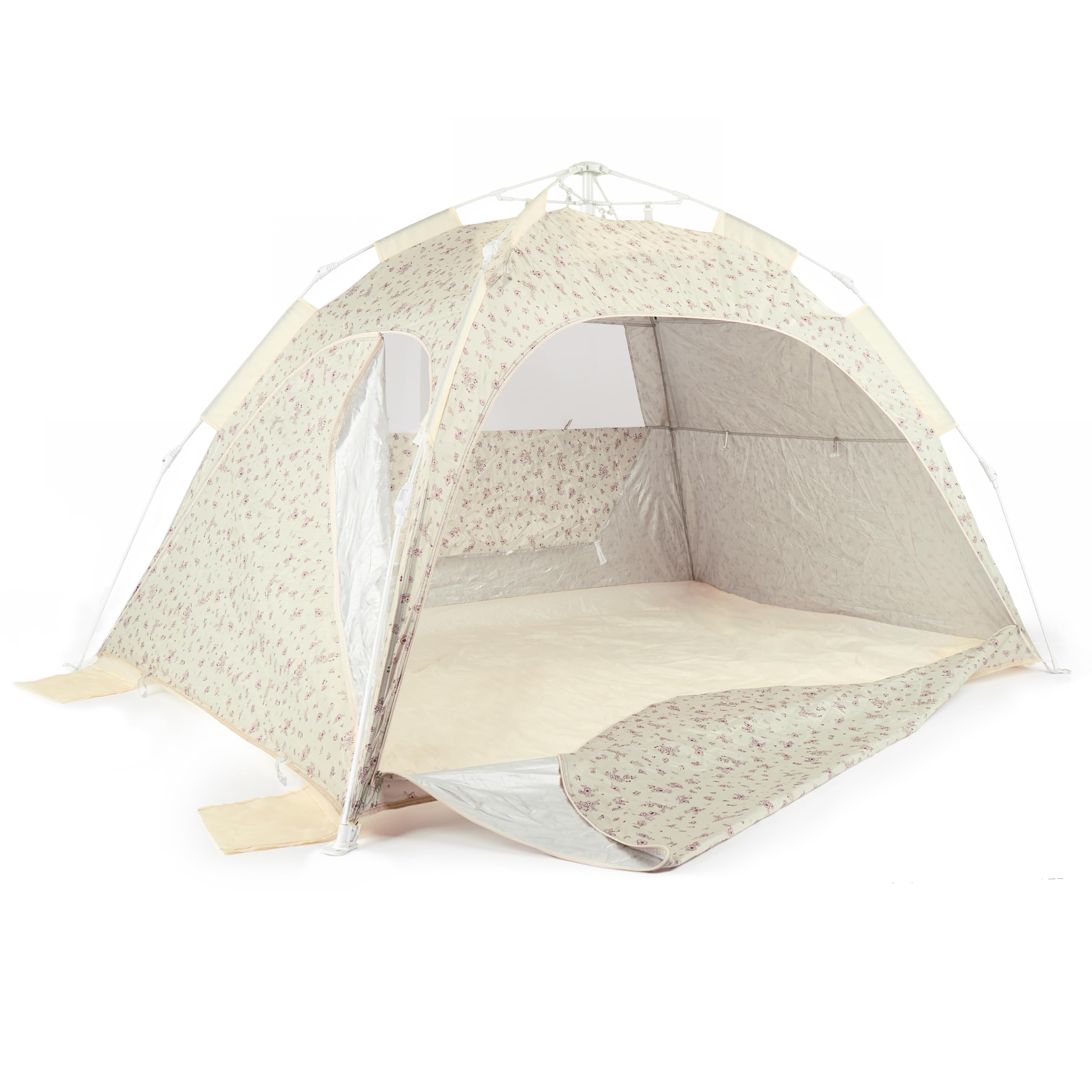 Bieco Strandmuschel Pop Up XXL – Quick-Up Strandzelt Schnellaufbau mit UV Schutz 80+ – Sonnenschutz & für Baby, Kinder & Familie – Automatik Zelt 3–4 Personen – Vintage Flowers