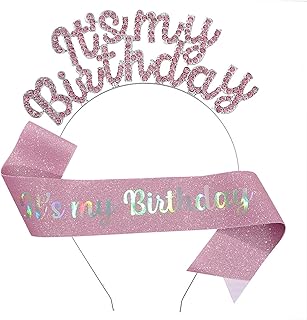 Juego de 2 correas de hombro con corona de cumpleaños, diadema de cumpleaños, juego de 2 piezas para mujer