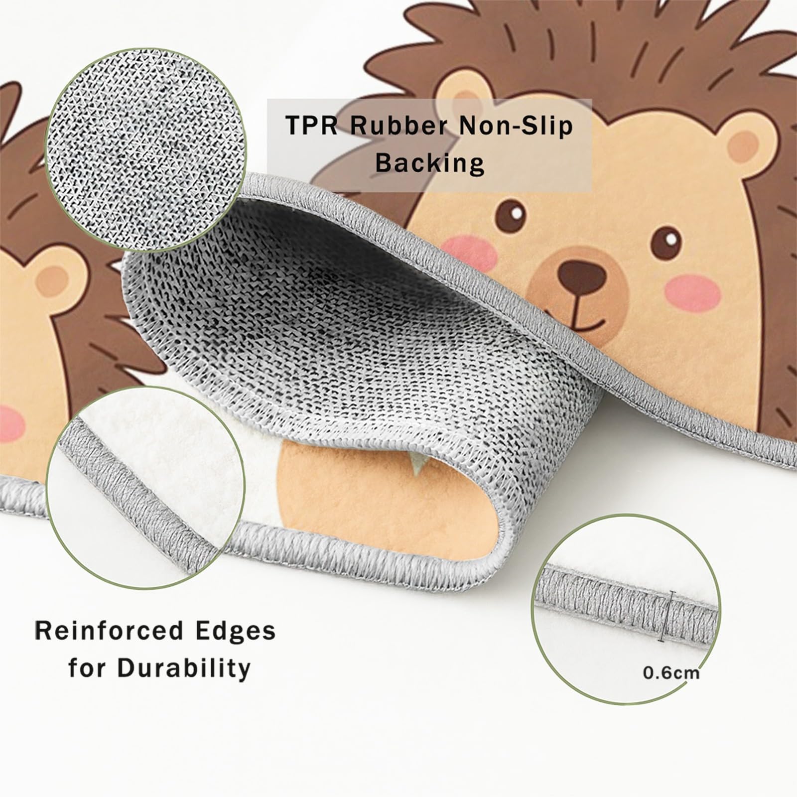 Generisch Tappeto lavabile in lavatrice, morbido tappeto per soggiorno, simpatico e fantasioso, riccio, animali, cuore, bianco, marrone, per bambini, materiale antiscivolo, ideale per bambini, 140 x