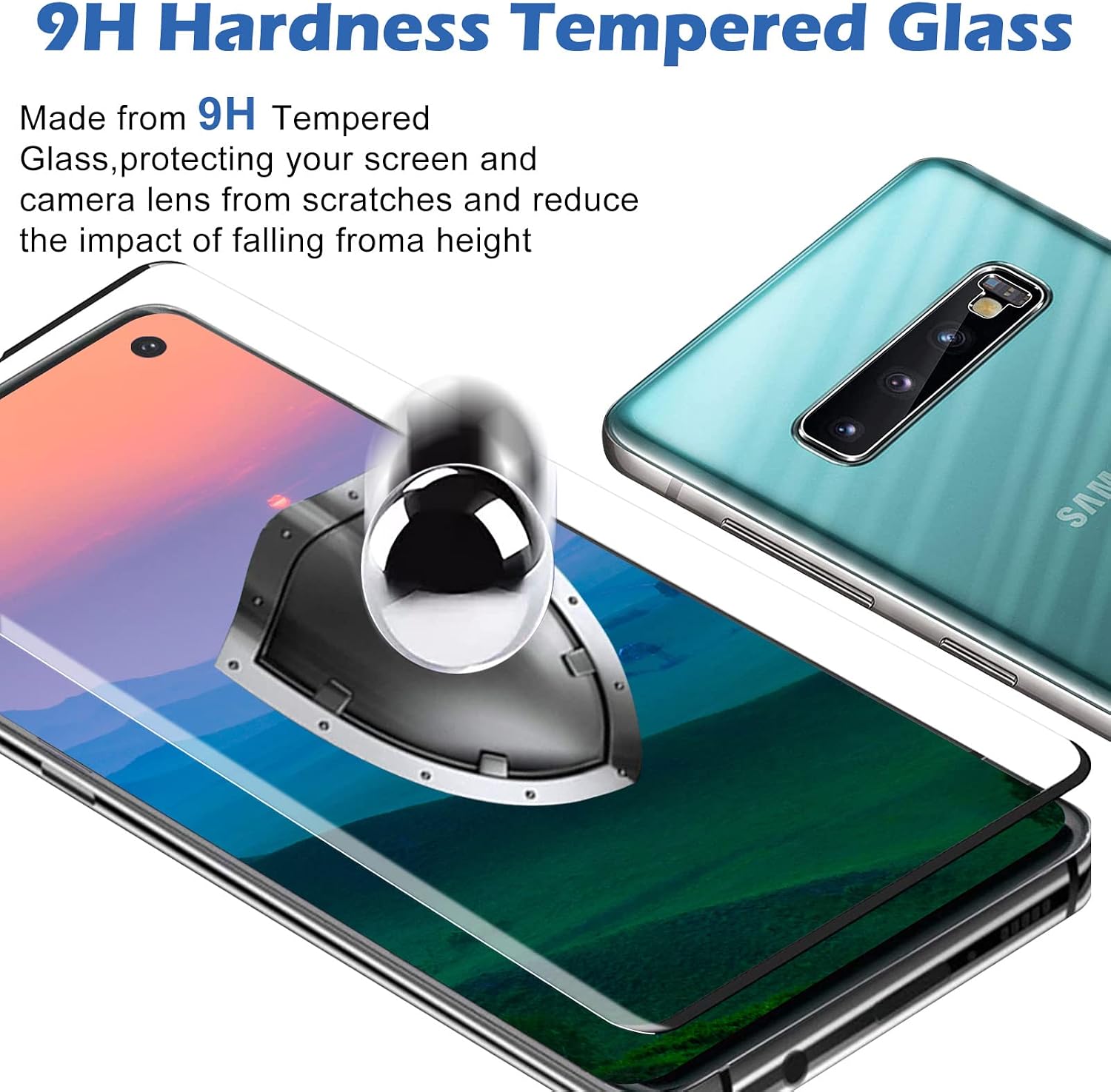 [2+2 Pack] Protector for Samsung Galaxy S10 Plus, 9H Tempered Glass,Ultrasonic Fingerprint Compatible,3D Curved, HD Clear, Case Friendly Bubble-Free for Galaxy S10 Plus Screen Protector