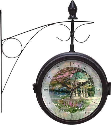 Thomas Kinkade Garden of Prayer - Reloj y termómetro para estación de metal, 14 pulgadas
