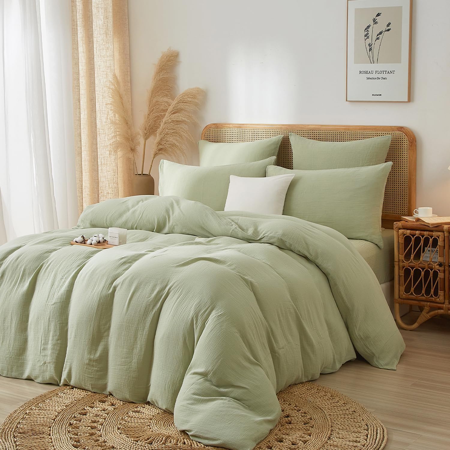 Photo 1 of YASMENG Muslin Cotton Duvet Cover King Set - Sage Green