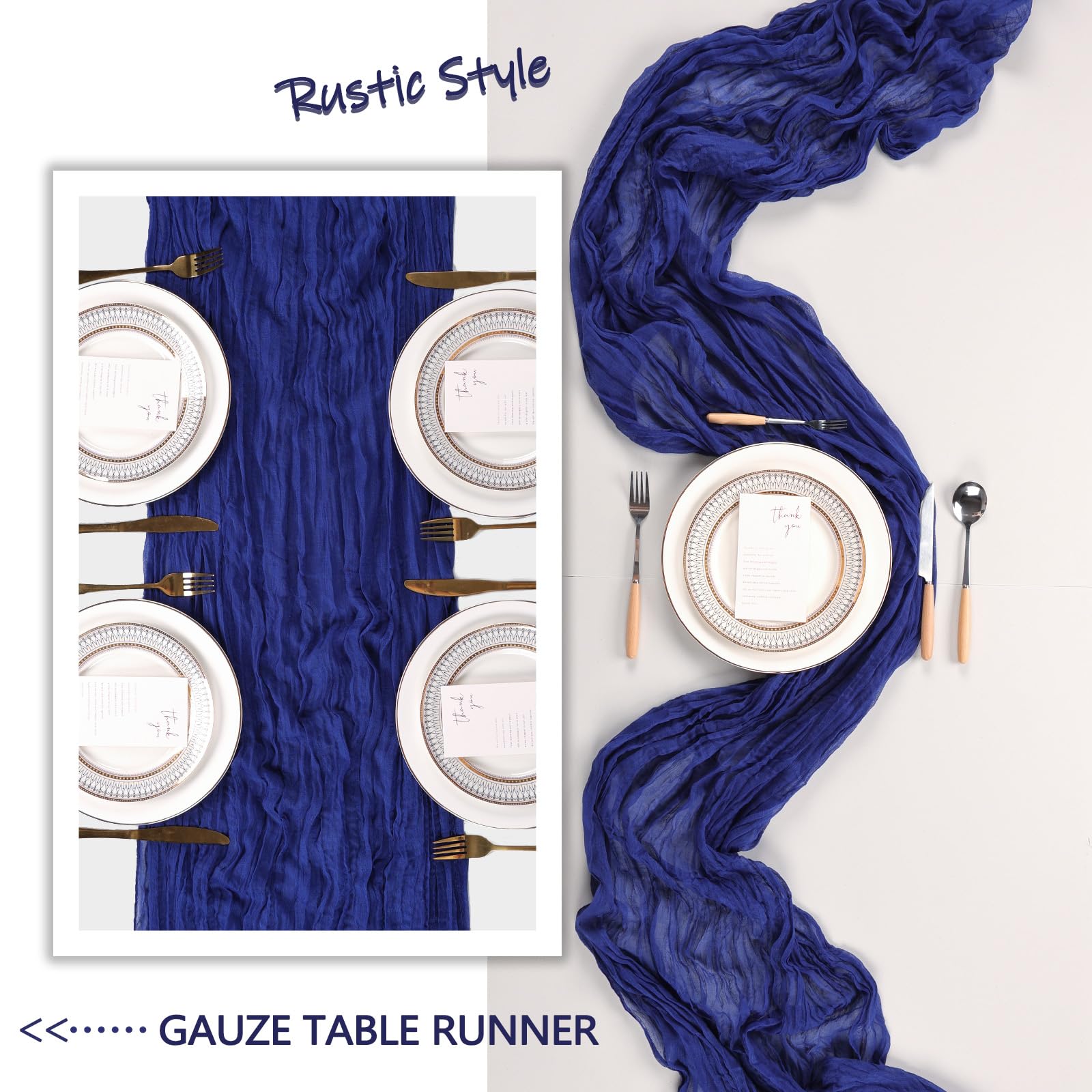 1 Pack Royal Blue Cheesecloth Table Runner, 10FT Long (35x120 Inches) - Boho Gauze Rustic Table Scarf For Wedding, Baby Shower, Party Decor