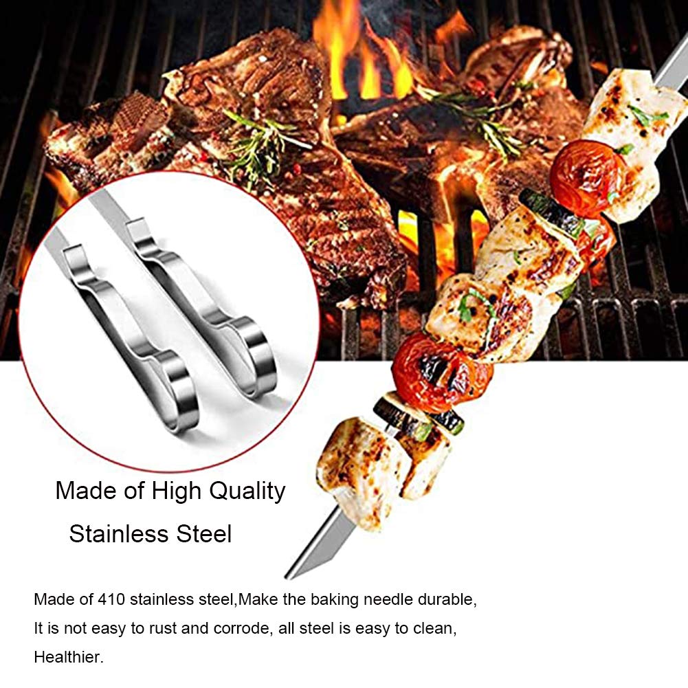 Spiedini, spiedino da barbecue in metallo piatto riutilizzabile in acciaio inossidabile, bastoncini da 43 cm per barbecue, per campeggio all'aperto, gite, utensili da cucina -20 pezzi (Silver-2)