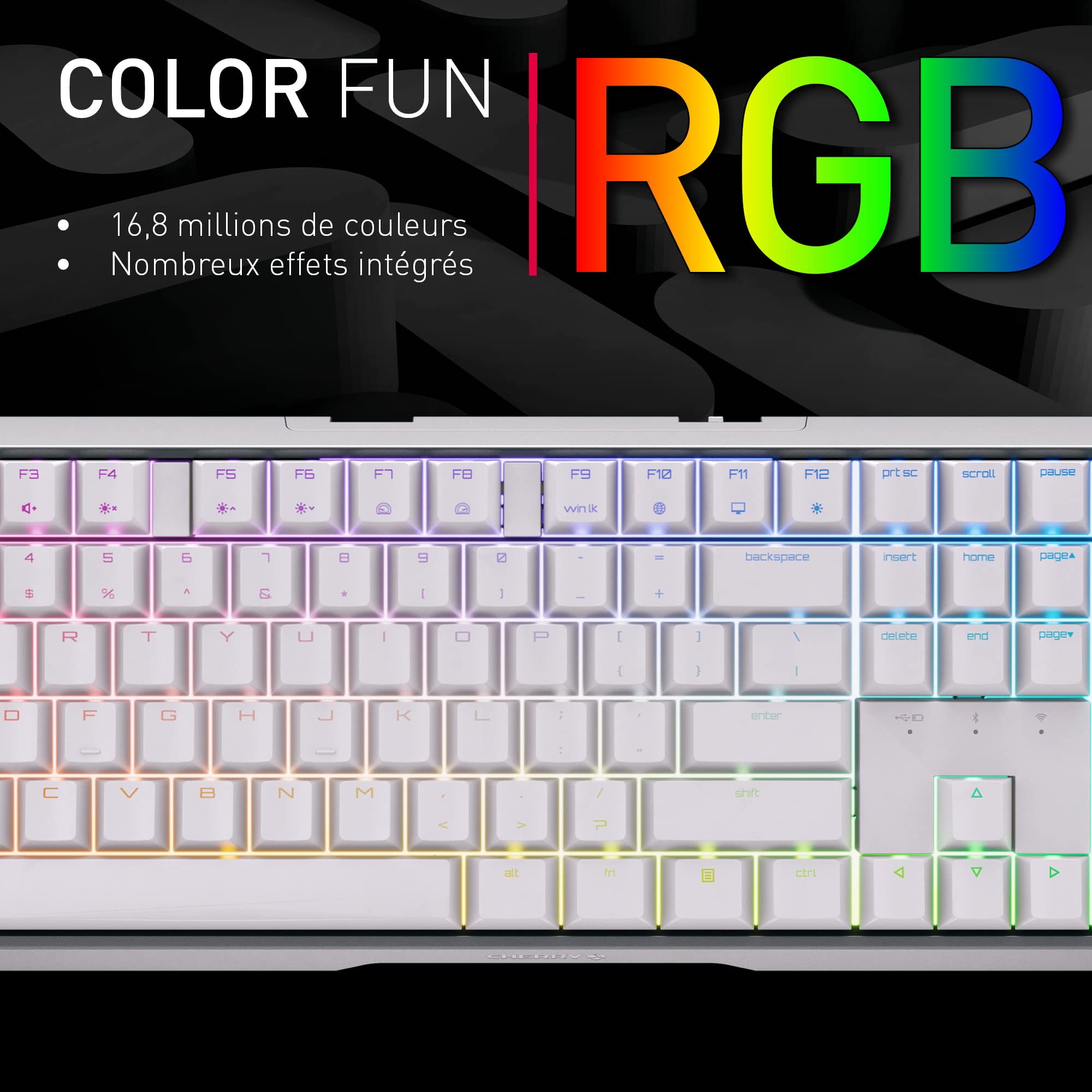 CHERRY MX 3.0S Wireless, Clavier mécanique de Gaming sans Fil avec rétro-éclairage RGB, Disposition française (AZERTY) Connexion Bluetooth, Radio ou Filaire, MX Red Switches, Noir