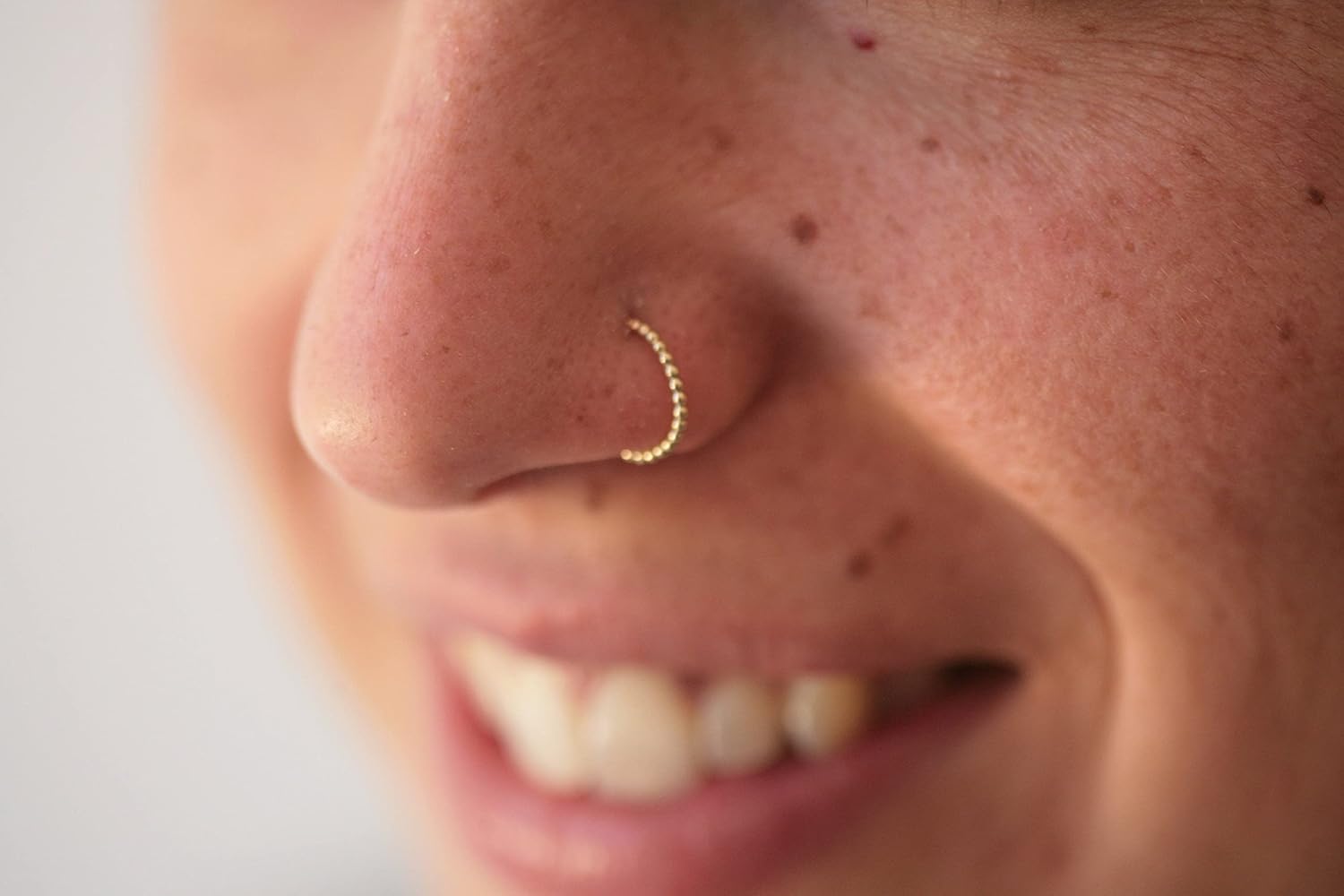 Real Solid Gold Nose Ring, Dainty Dots Piercing Hoop, Minimalist Cute 14K Gold Hoop, Indian Tribal Handmade Simple Everyday Sleepers Boho Piercing Jewelry, Curated Ear, Inner Diameter: 7.5mm, 20 Gauge - Image 5