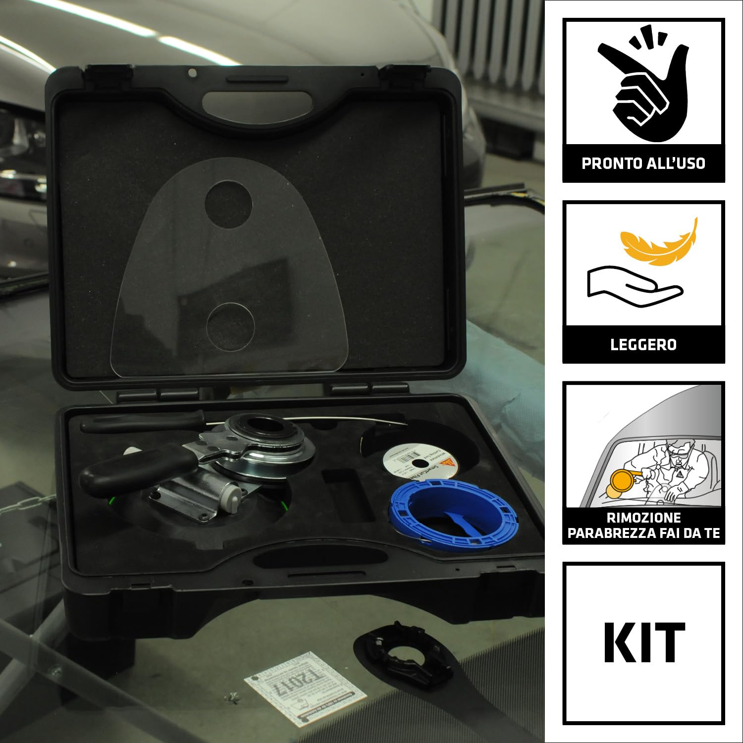 SIKA - Kit rimozione parabrezza Sika SmartCut - Cricchetto + fili | Kit completo per vetri auto - Taglio rapido e sicuro - Filo nylon e acciaio - Facile da usare