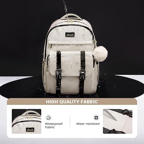 Miniatura 5 de LOVEVOOK Mochila para laptop para mujer bolsas de computadora de negocios para viajes de trabajo, Beige-Negro, Mochila
