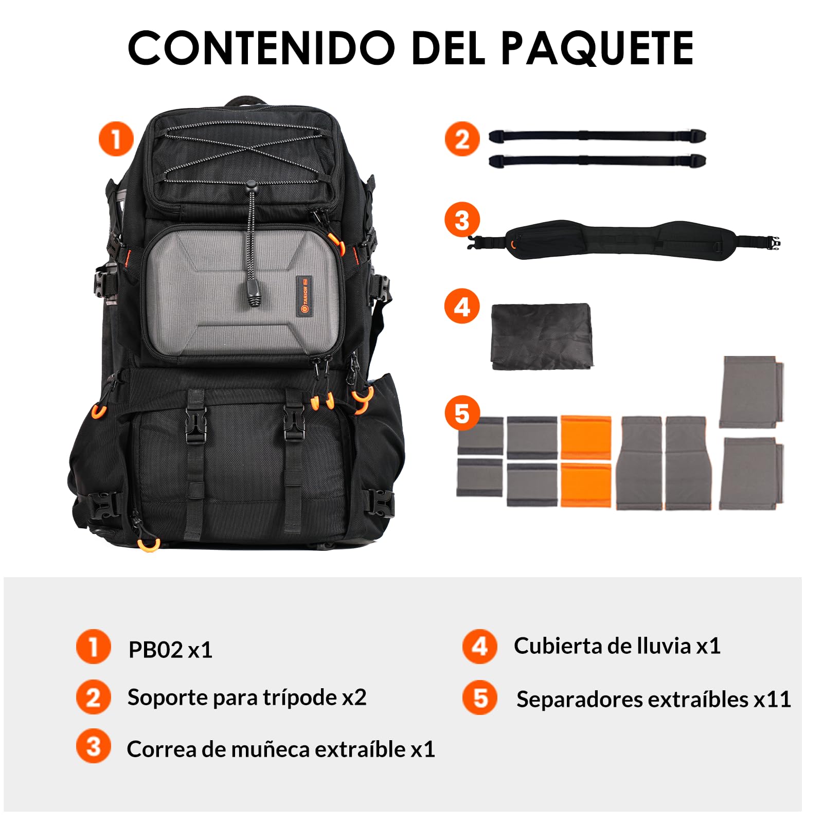 TARION Mochila grande para cámara fotográfica - Bolsa impermeable para cámara DSLR