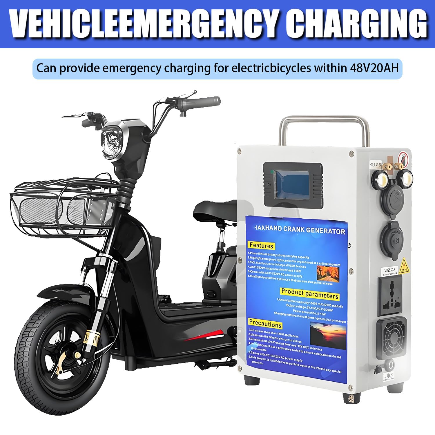 Generatore a manovella da 500 W, generatore a manovella da Campeggio con Prese da 220 V DC12V USB5V, Alimentazione di Emergenza per emergenze, Campeggio, interruzioni di Corrente improvvise