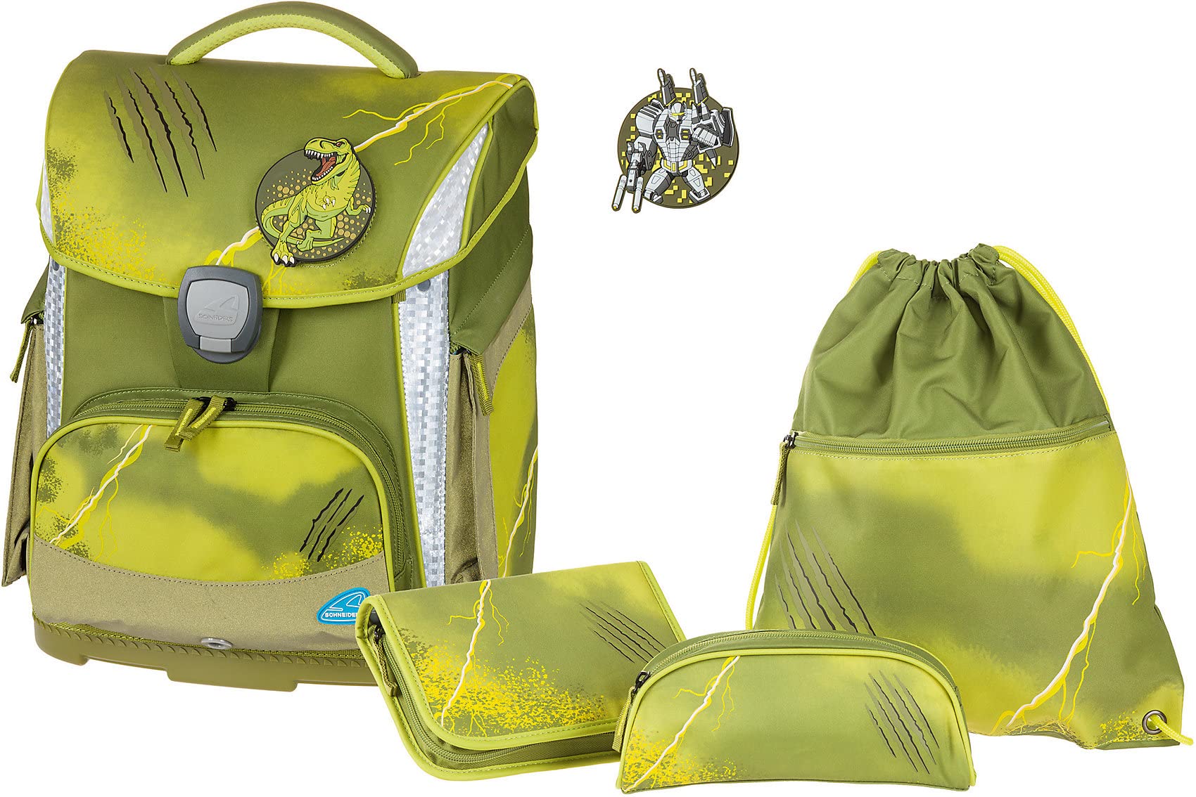 Schneiders 78381-065 - Schulranzenset Plus mit Federmappe, Schlamper und Sportbeutel, Wild Olive, leicht, ergonomisch, 4 teilig
