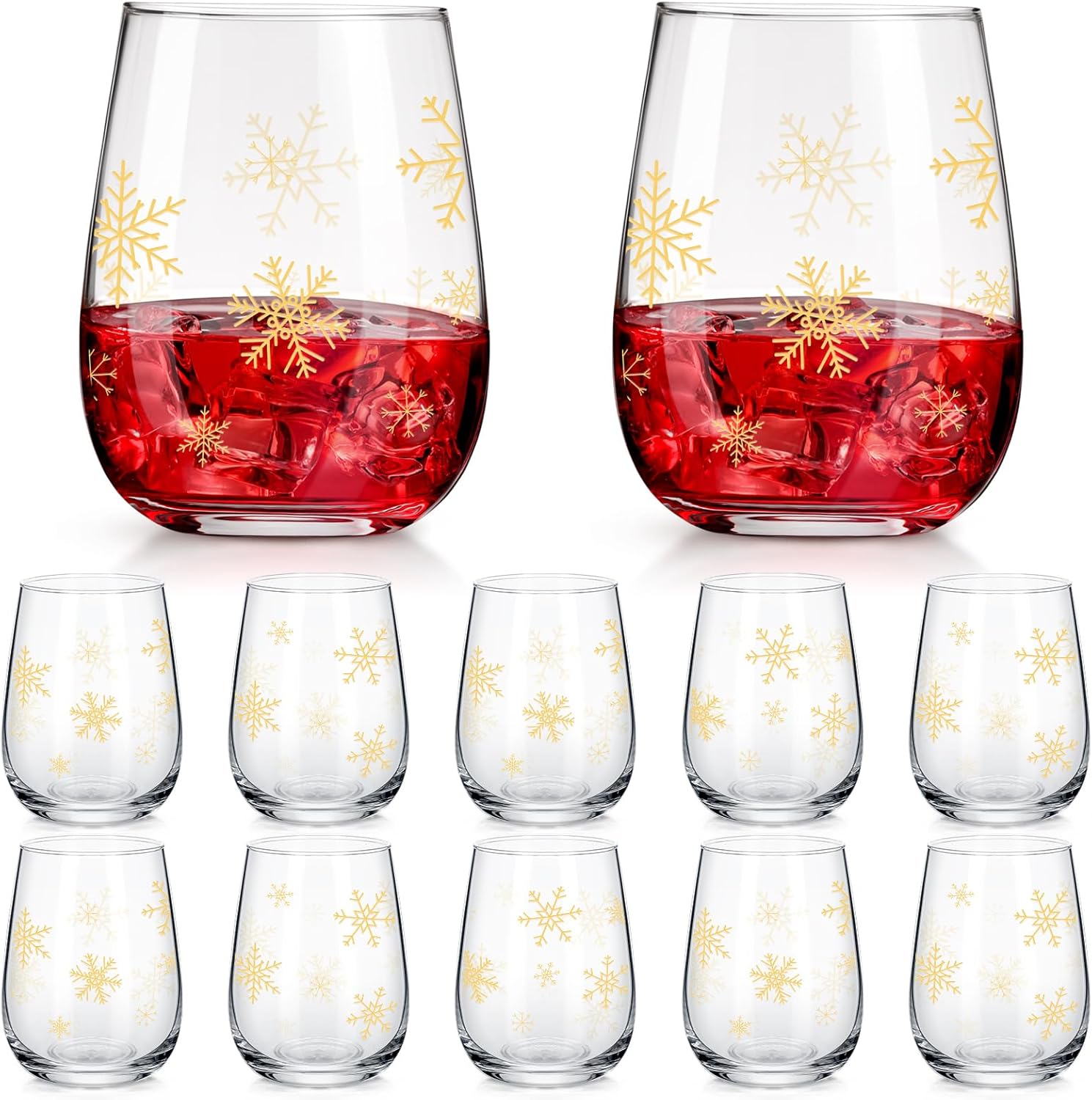 Maxcheck 10 Pcs Christmas Winter Wine Glass Cup, 17 oz Stemless Glasses with Christmas Design Birthday Gift for Friends Family Coworkers Winter Wedding Present Holiday Party Gift(Red Green,Tree)