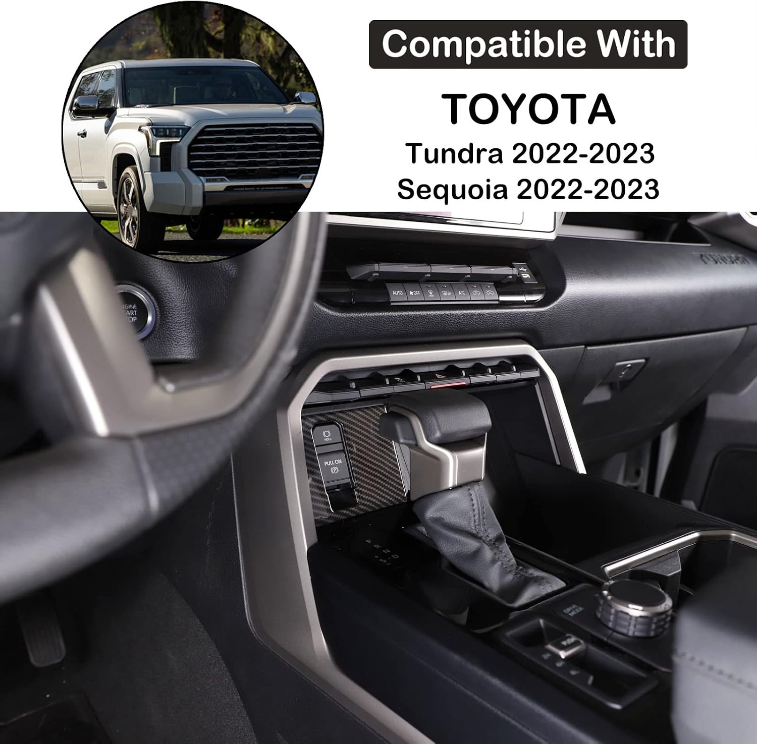 Car Central Electronic Handbrake Button Frame Cover Compatible with Toyota Tundra/Sequoia 2022-2026, Center Console Electronic Handbrake Button Protect Frame Decor Cover Trim ABS Interior Accessories image 2